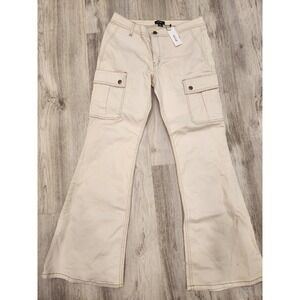 Nasty Gal Low Rise Kick Flare Pocket Detail Jeans Ecru Cream Denim Pants‎ 10 NWT